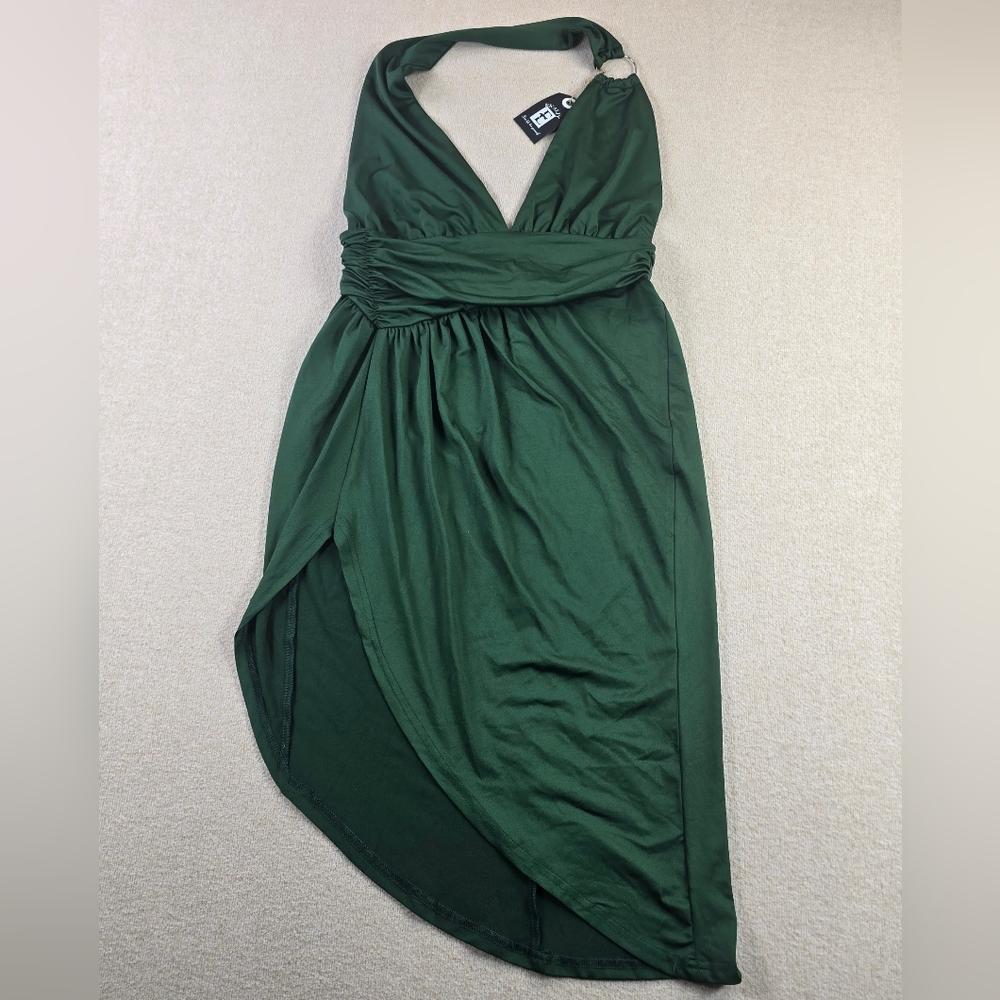 Ekaliy Halter Dress Womens Green Empire Waist NWT Asymmetrical
